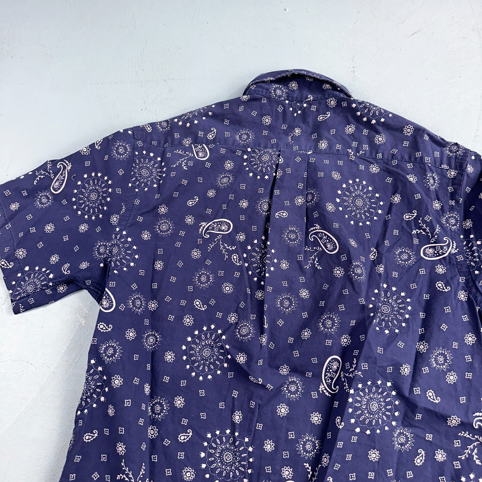 Ralph Lauren Custom Fit Paisley Navy Blue Geometric Pattern M Sleeve Button Up