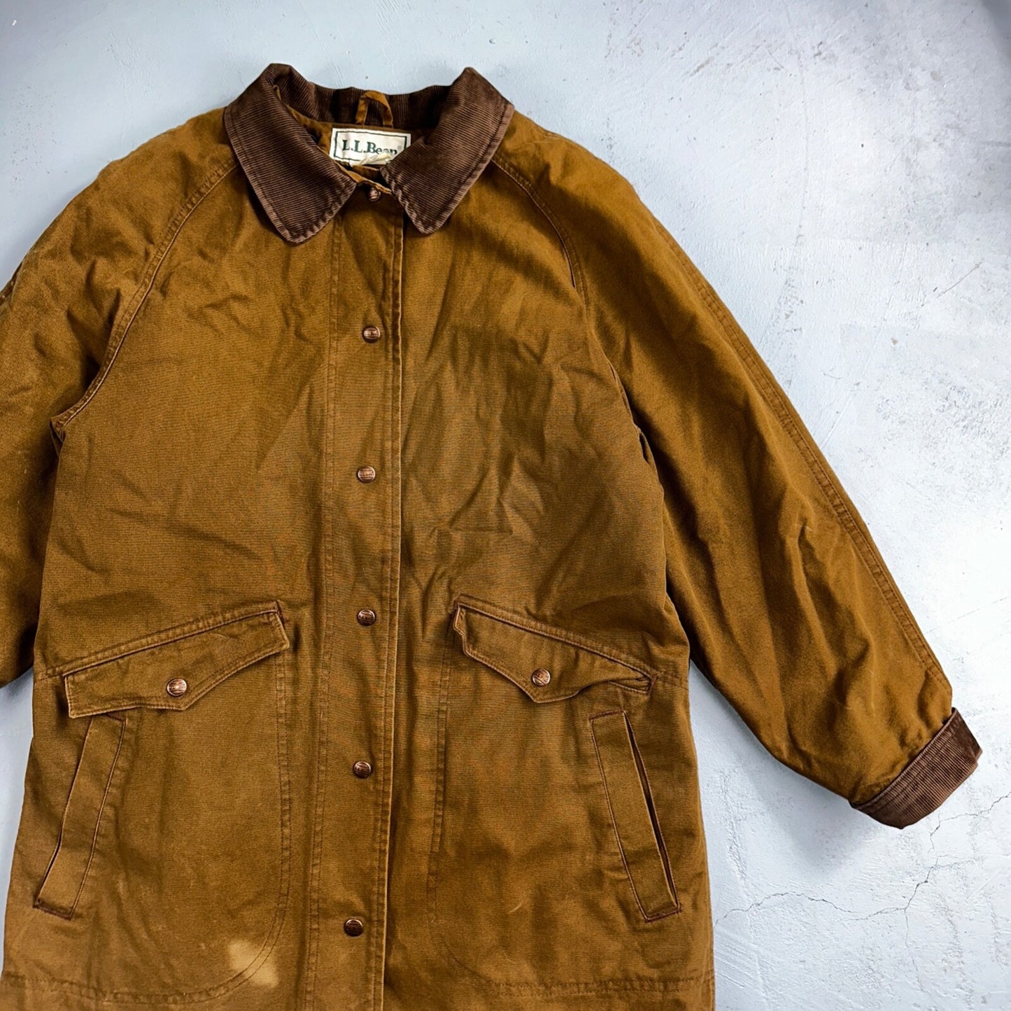 Vintage LL Bean Aztec Fleece Lined Womens Canvas Long Button Duster Coat M