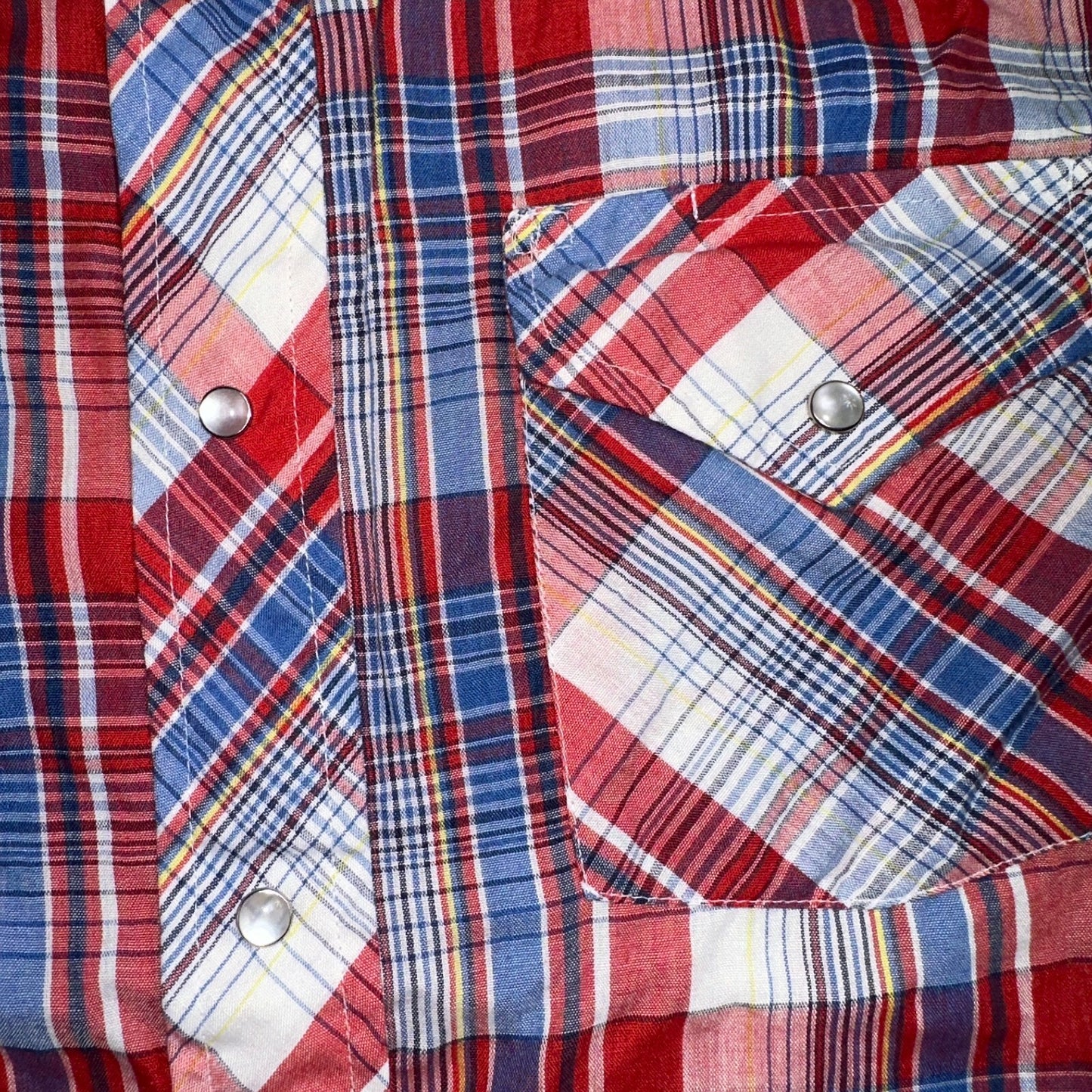 Sears VTG Western Wear L Plaid Ranch Rodeo Shirt Jacket Pearl Snap Red 16