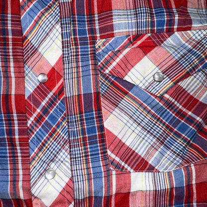 Sears VTG Western Wear L Plaid Ranch Rodeo Shirt Jacket Pearl Snap Red 16