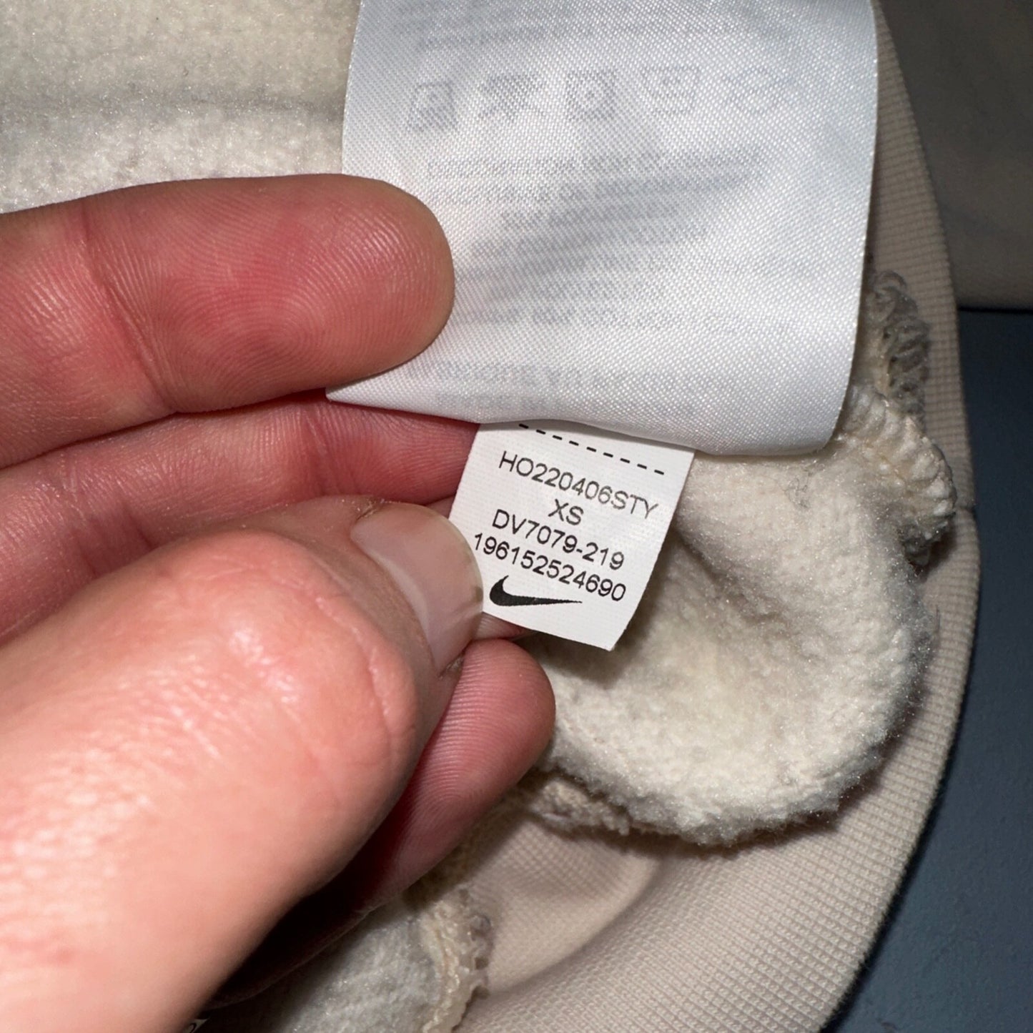 Nike Sweatshirt Womens XS Center Check Hoodie Beige White Tag Swoosh Stained