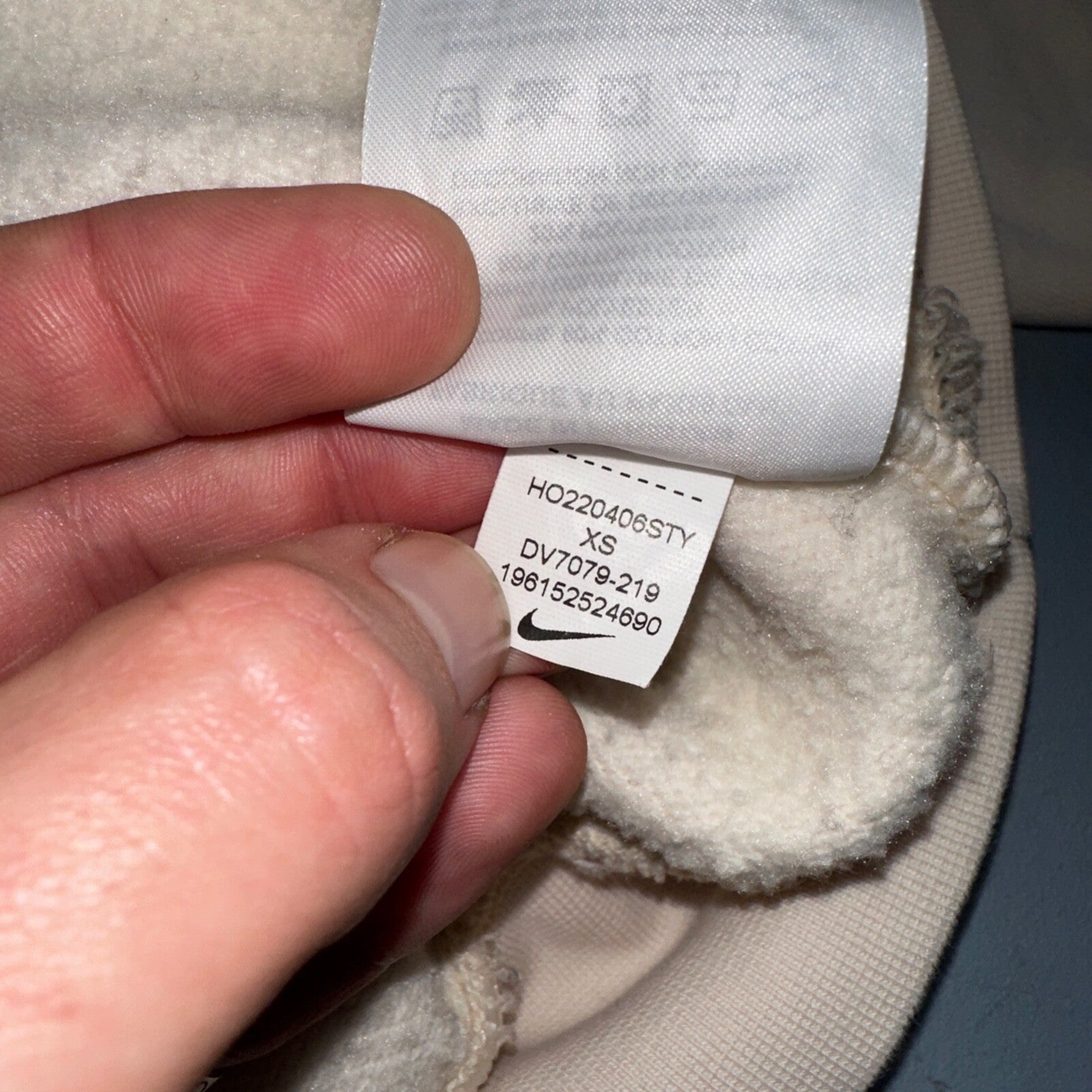 Nike Sweatshirt Womens XS Center Check Hoodie Beige White Tag Swoosh Stained