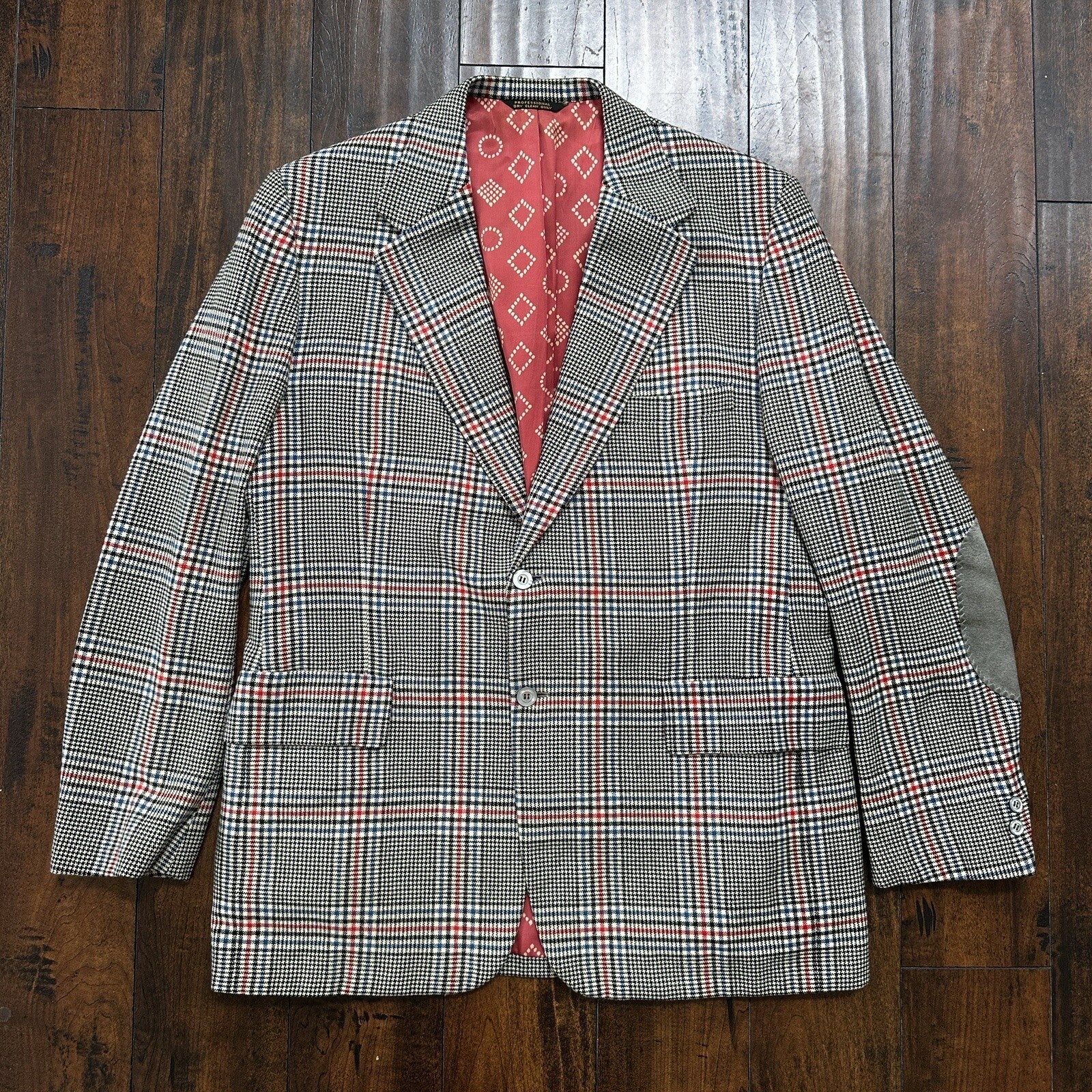 1960s 1970s Gray Cashemere Sport Jacket VTG Mens Suit 46 Rockabilly Stripe Plaid