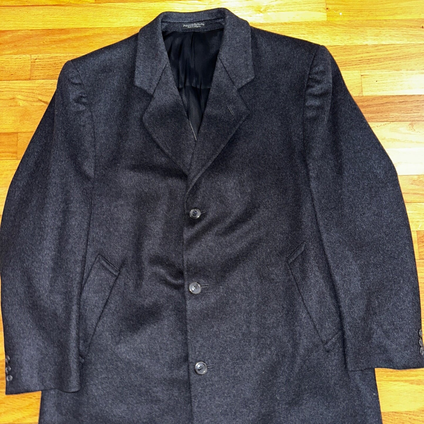 Silver Cloud Mens Coat 44R Black Cashmere Blend Italy Peacoat Jacket Long Winter