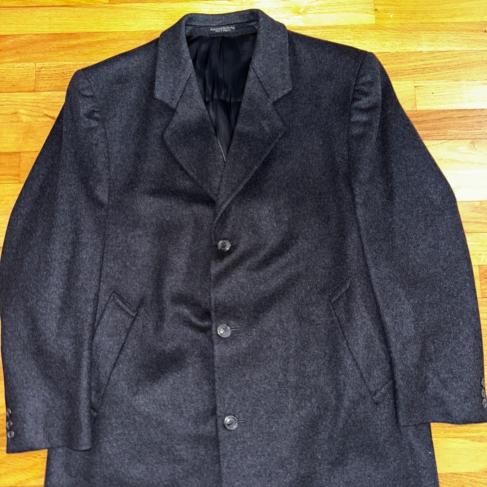 Silver Cloud Mens Coat 44R Black Cashmere Blend Italy Peacoat Jacket Long Winter