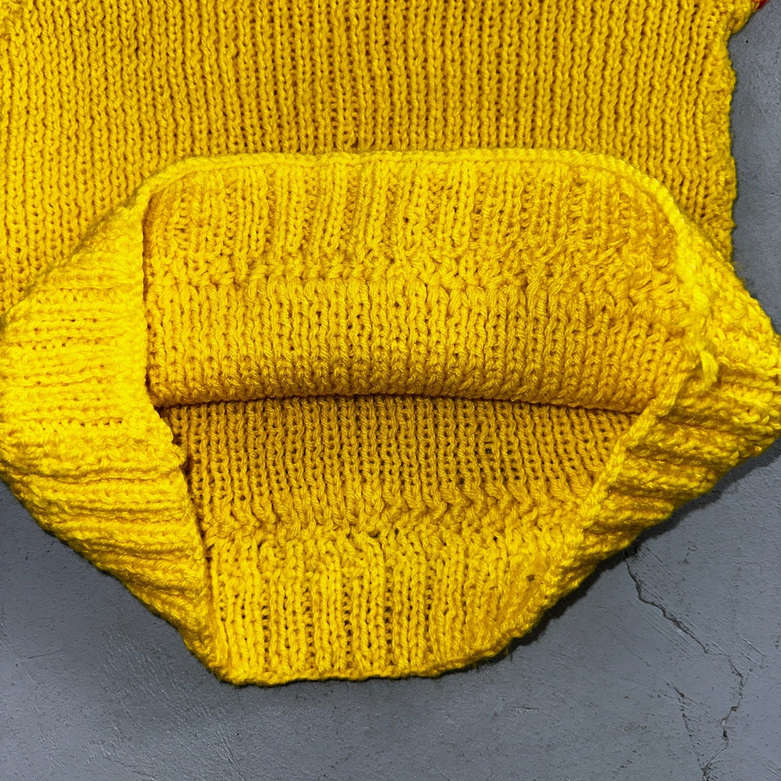 VTG Yellow Vest Knitted Sleeveless Sweater Pullover Handmade Knit 70s 1970s