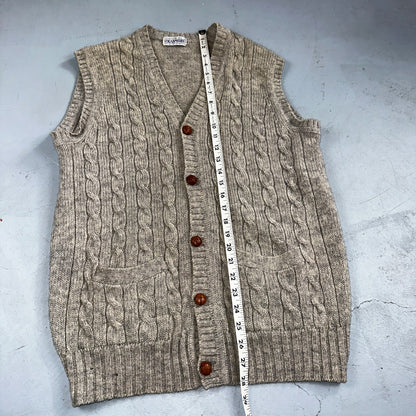 VTG Cranmore 100% Shetland Wool Mens Sweater Vest Size XL Gray Cable Knit Button