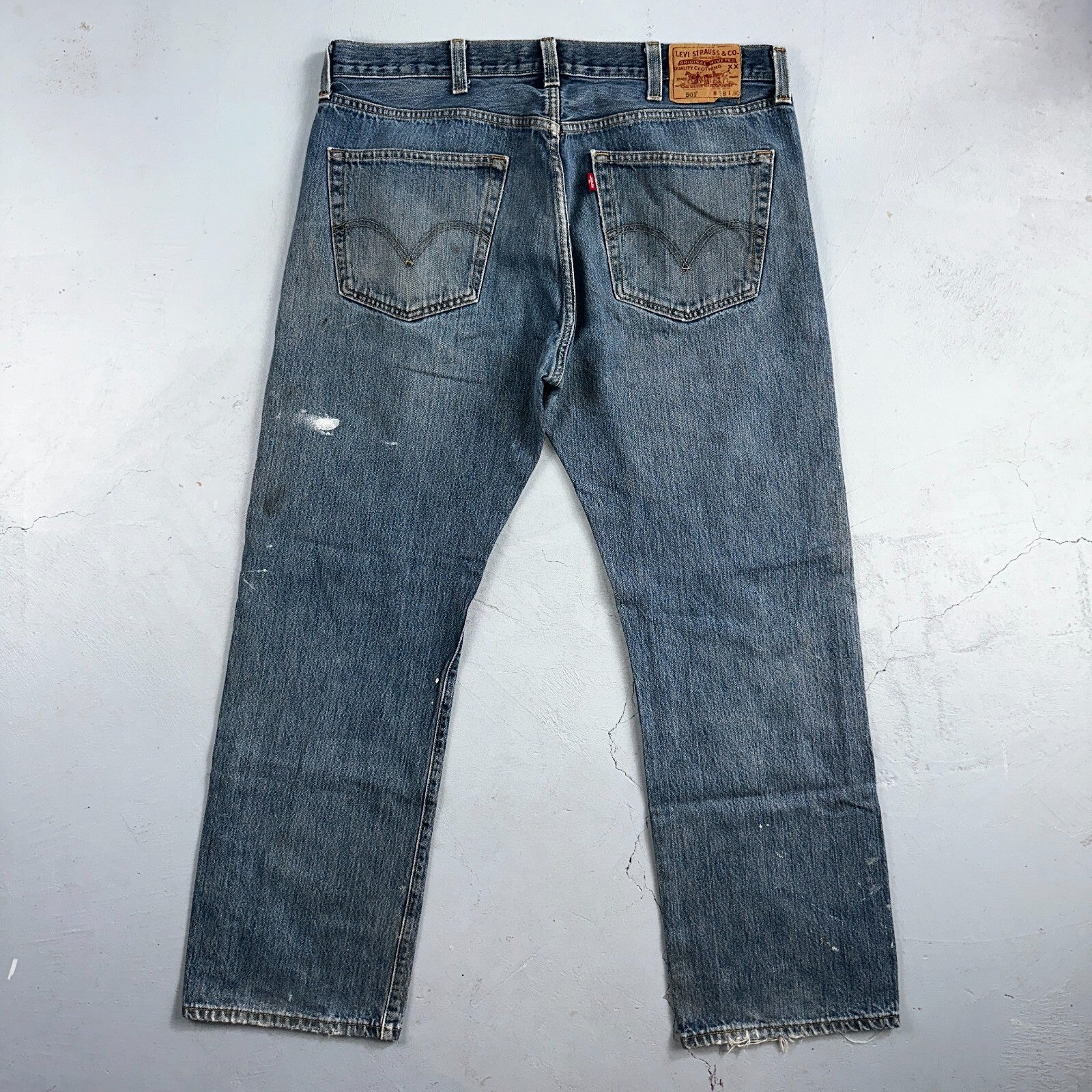 Levis 501 Vintage Y2K XX Straight Leg Jeans Blue Med Wash Paint 38x30 Act 38x29