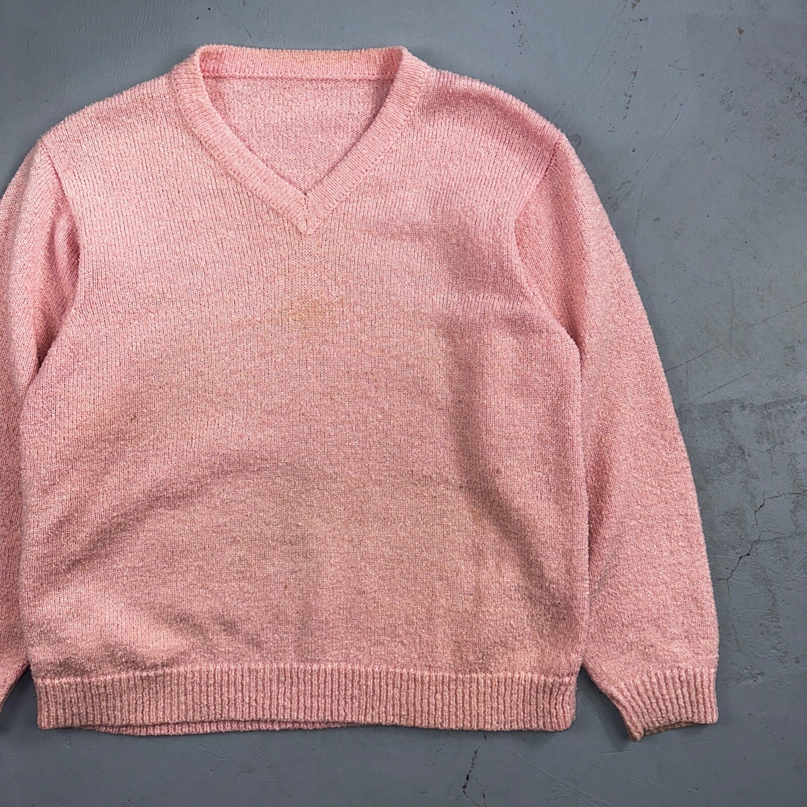 Vintage Pink Knit Sweater Cardigan Womens 70s 80s Basic Cozy Essential Winter