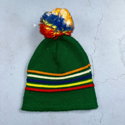 Vintage Wigwam Mills 100% Wool Ski Winter Gear Knit Beanie Hat Red & Blue USA