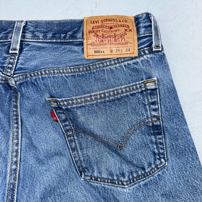 Levis 501 Vintage 90s USA XX Straight Leg Jeans Blue Light Wash 35x34 Act 33x30