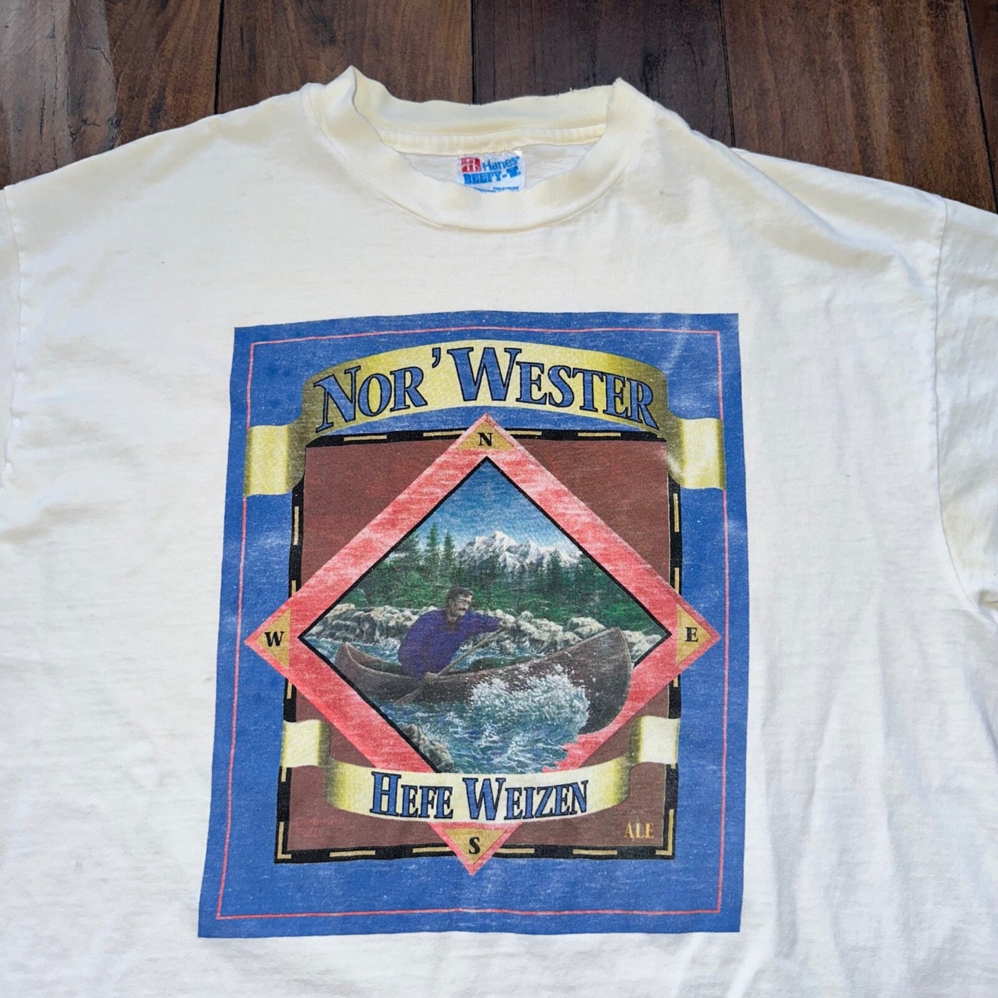 North West Kayak Vintage T Shirt White Thrashed Nor Wester Hefe Weizen Beer Rap