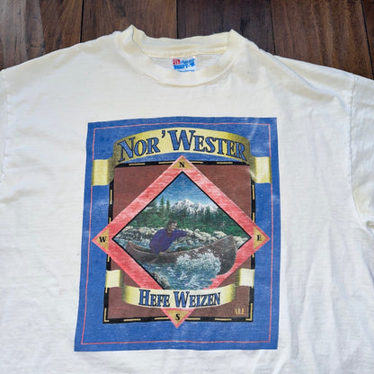 North West Kayak Vintage T Shirt White Thrashed Nor Wester Hefe Weizen Beer Rap