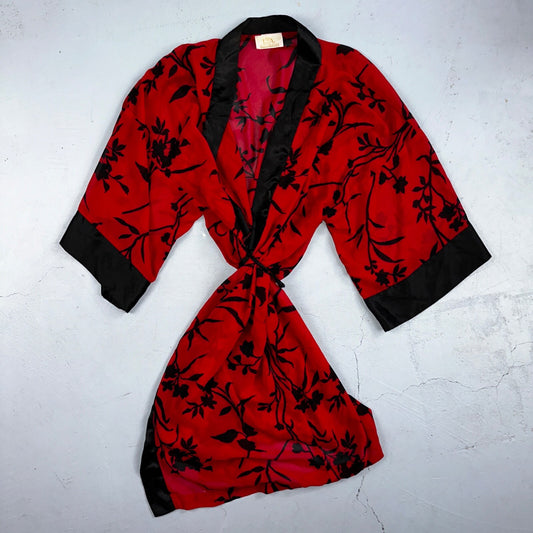 Vintage 1980s L.A. Intimates Women's Robe Kimono Coverup Size XL Floral Red
