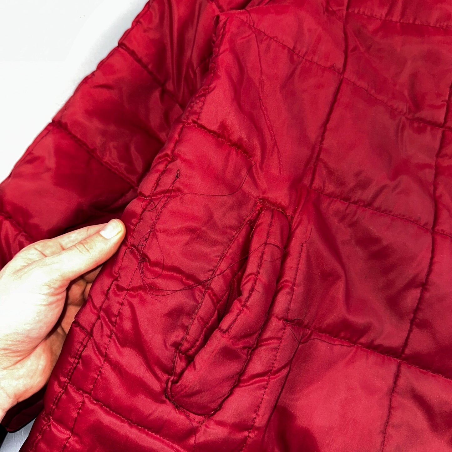 Haband Jacket Mens Red Barn Chore Puffer Coat Hood Zip Up Scovill 70s Fur Lined