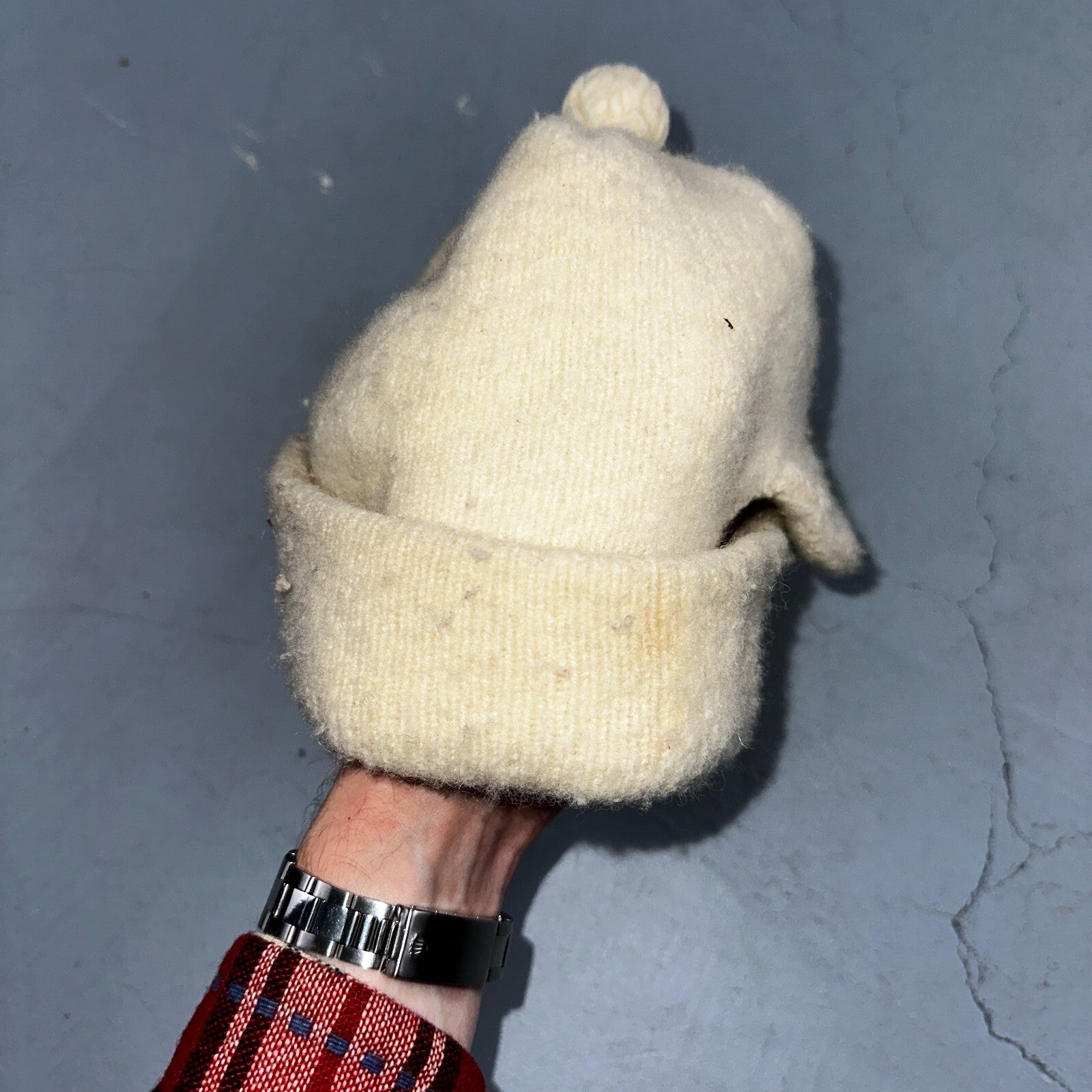 Vintage Ski Mask Small White Cream Balaclava 40s 50s Post WWII Rare Hat Wool