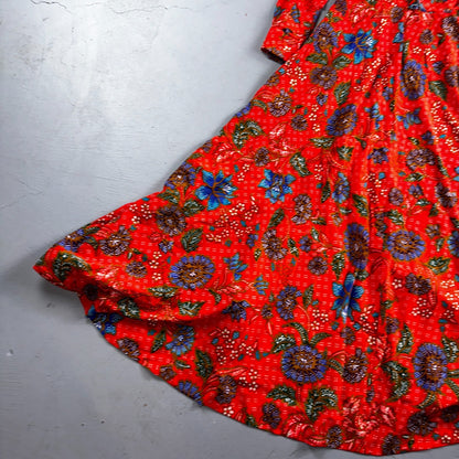 Vintage Denise Maxi Dress Red Floral Batik Boho 70s Style Hermosa Beach CA Rare