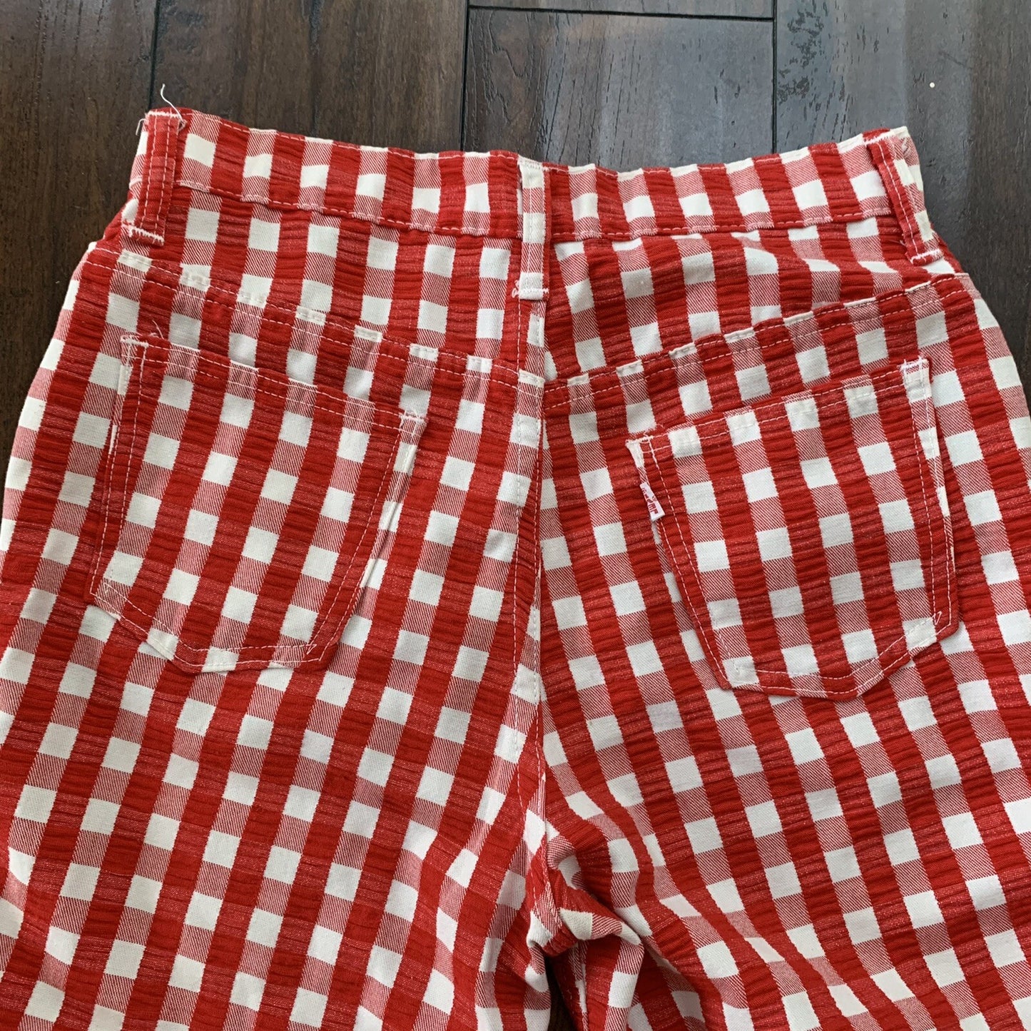 Vintage Levis 60s Big E Flare Red Pants Denim Jeans Boot Cut 517 Checkerboard