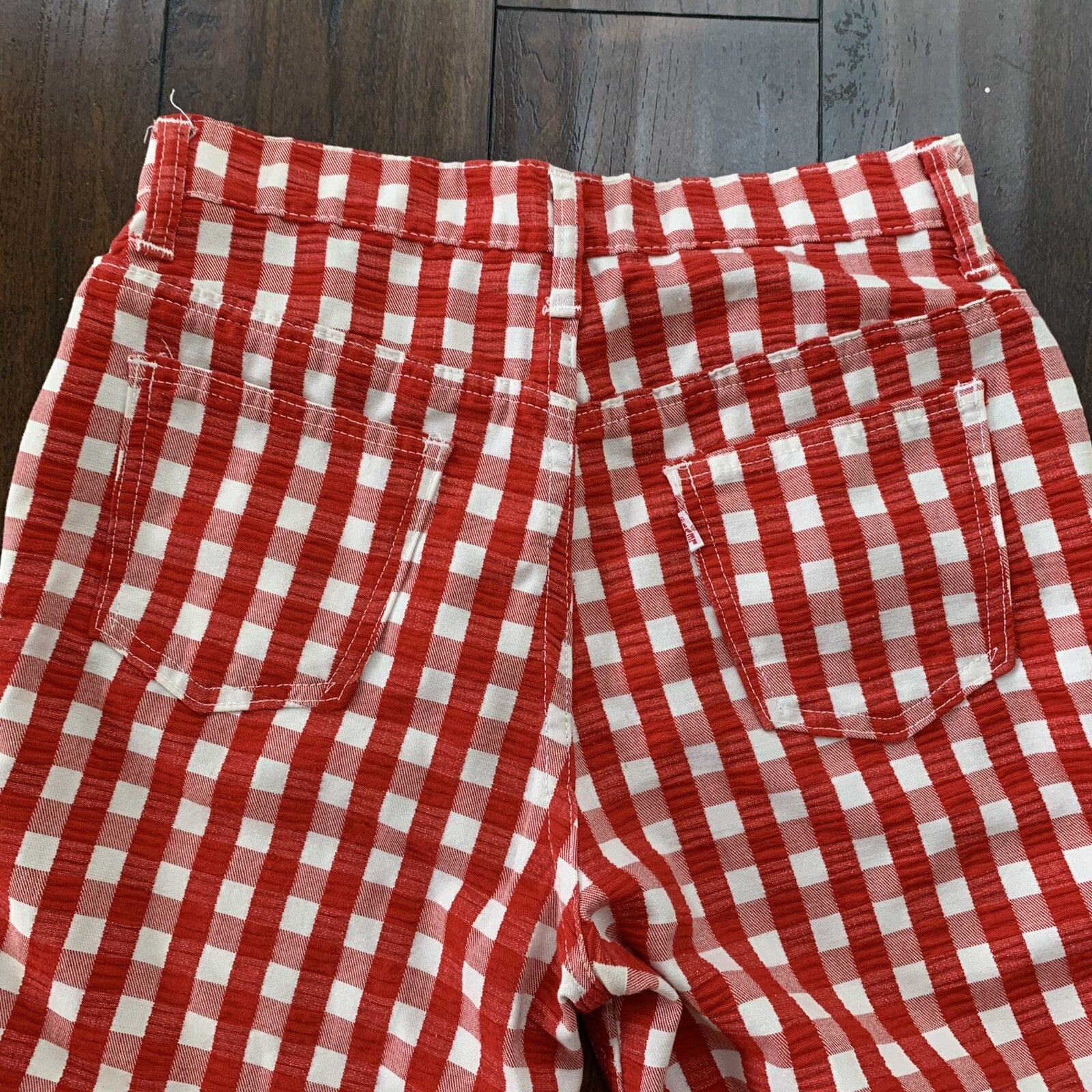 Vintage Levis 60s Big E Flare Red Pants Denim Jeans Boot Cut 517 Checkerboard