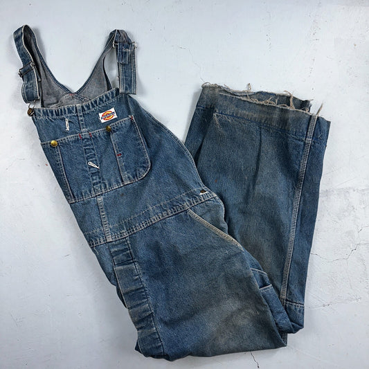Dickies Vintage 70s Denim Bib Overalls 44x32 Carpenter Indigo Blue Workwear USED