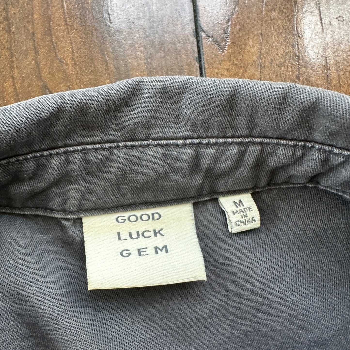 Good Luck Gem Dark Grey Boxy Cotton Button Up Shirt Raw Edge Hem Lightweight