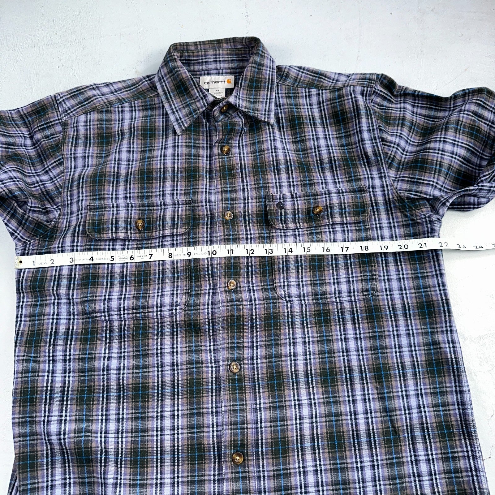 Carhartt Hubbard Plaid Flannel Button Down Work Shirt 100122 M Blue