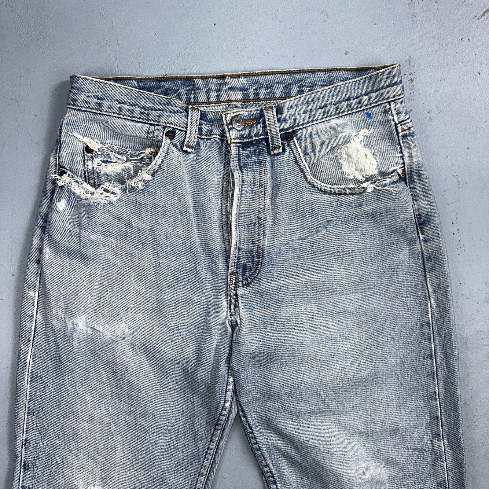 Levis 501 Vintage 90s Straight Leg Jeans 32x30 80s Light Wash Act 28x30 Thrashed
