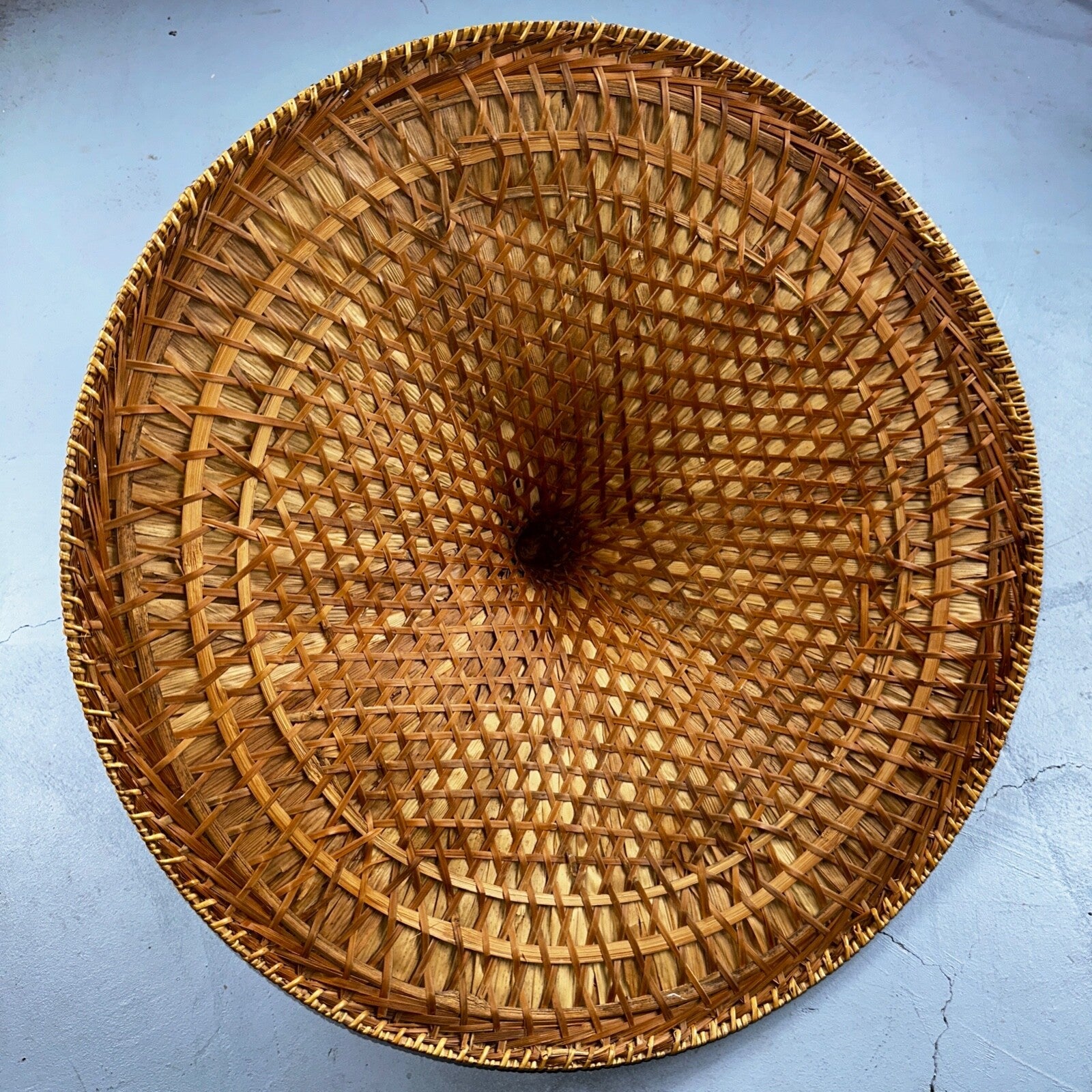 Vintage Asian Conical Rattan Leaf Rickshaw Coolie Hat Cantonese Chinese Handmade
