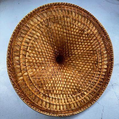 Vintage Asian Conical Rattan Leaf Rickshaw Coolie Hat Cantonese Chinese Handmade