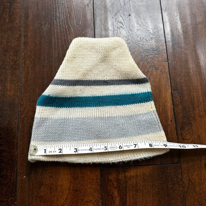 Vintage Hermans 100% Wool Beanie Winter Ski Hat Unisex White Blue Stripe Cap