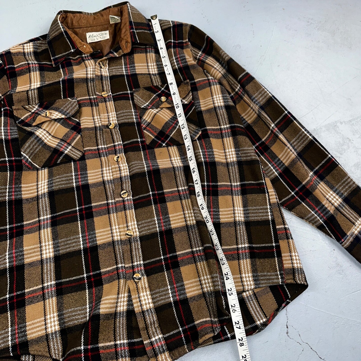 VTG Mens Store JC Penny Thick 100% Acrylic Flannel Work Shirt M 80s Plaid Brown