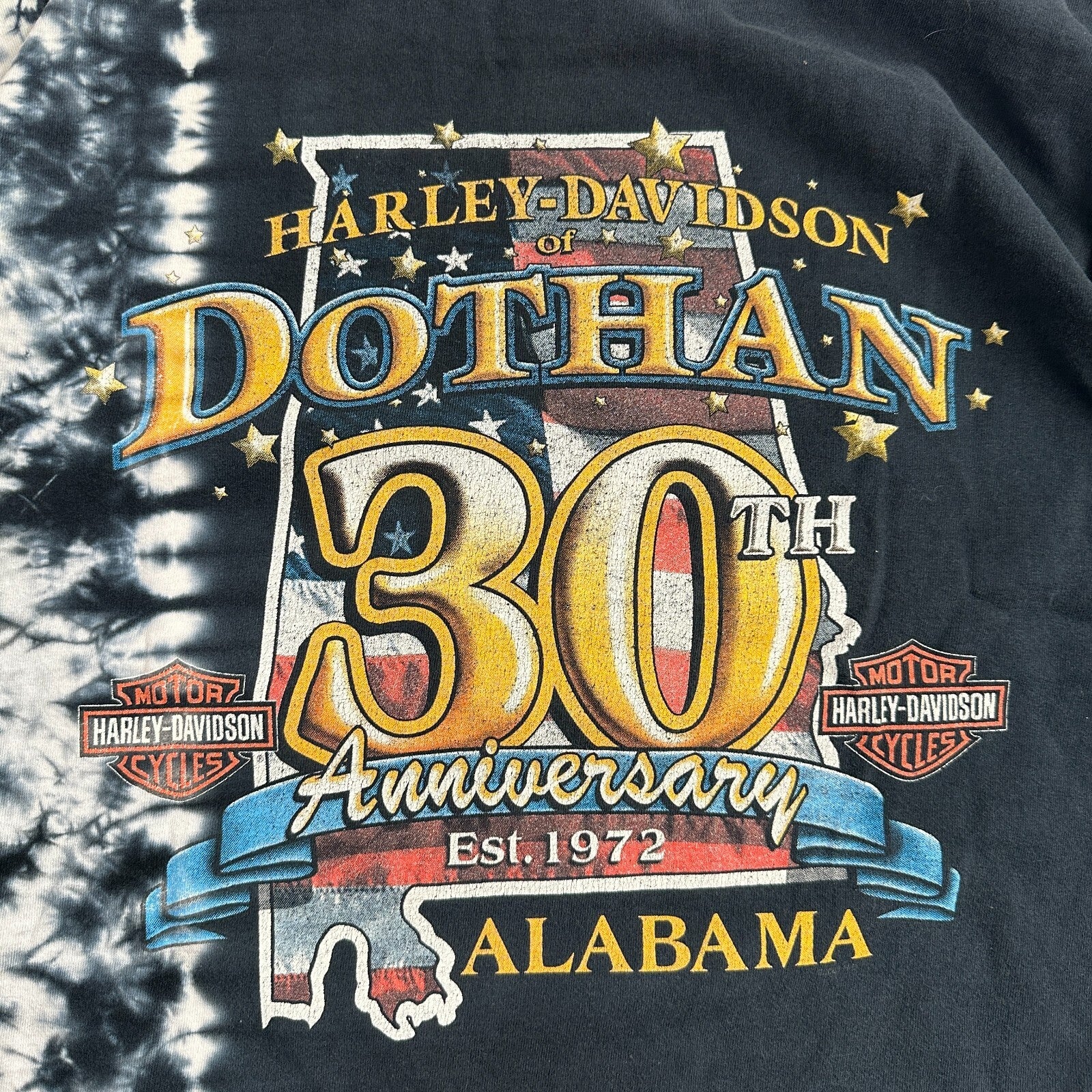 Harley Davidson Dothan Alabama  VTG T Shirt Motorcycle Bike Graphic USA Tye Dye