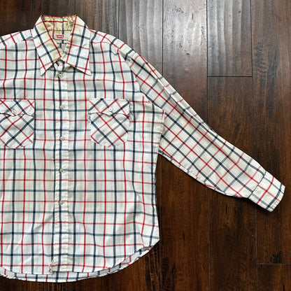 Vintage Levis Shirt Mens XL Red Blue Plaid Button Up White Tab 80s 90s 1980s