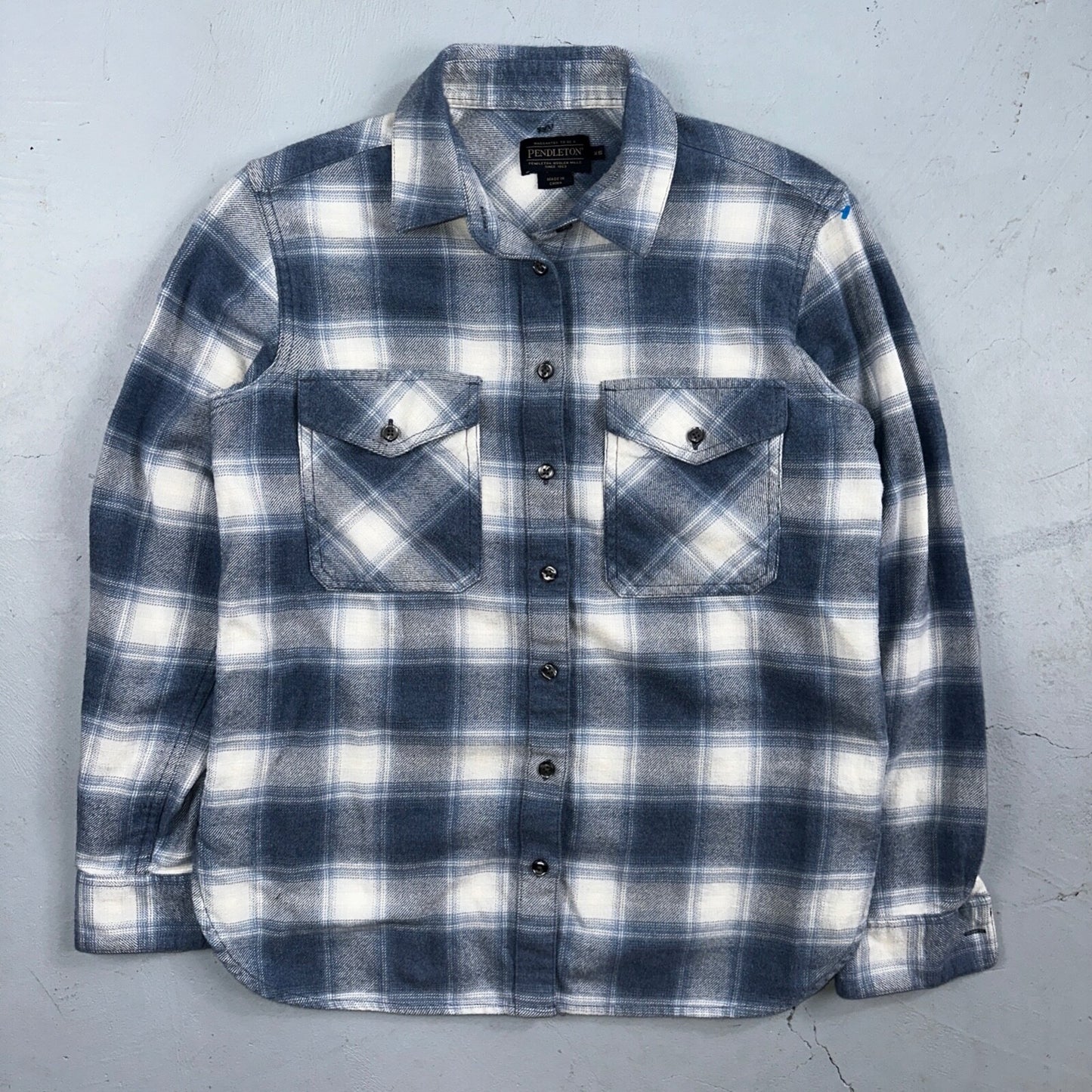 Pendleton Blue Multi Color Plaid Flannel Field Shirt Size XS Gray White Y2K