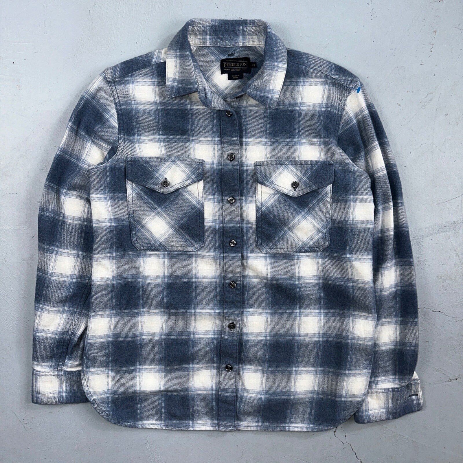 Pendleton Blue Multi Color Plaid Flannel Field Shirt Size XS Gray White Y2K