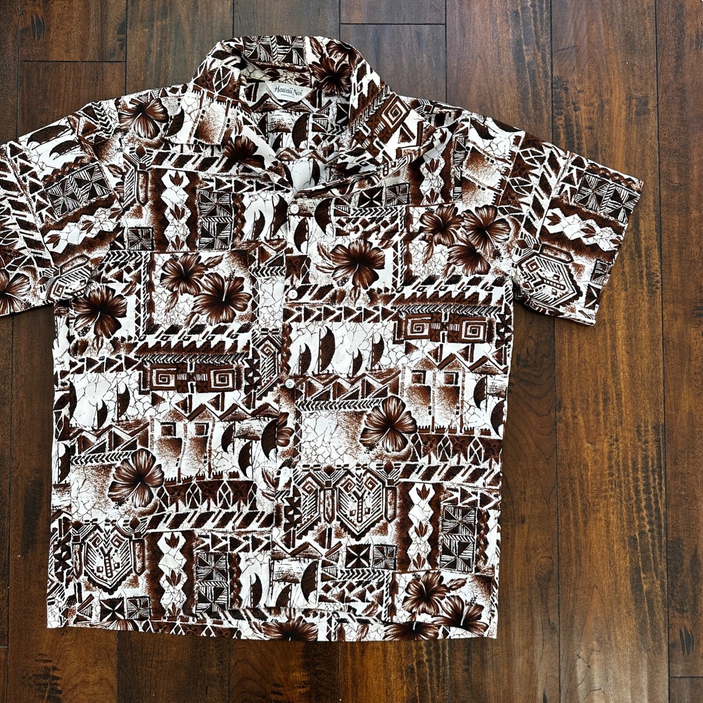 Hawaii Nei Honolulu Vintage 60s Mens L White Short Sleeve Button Down Shirt