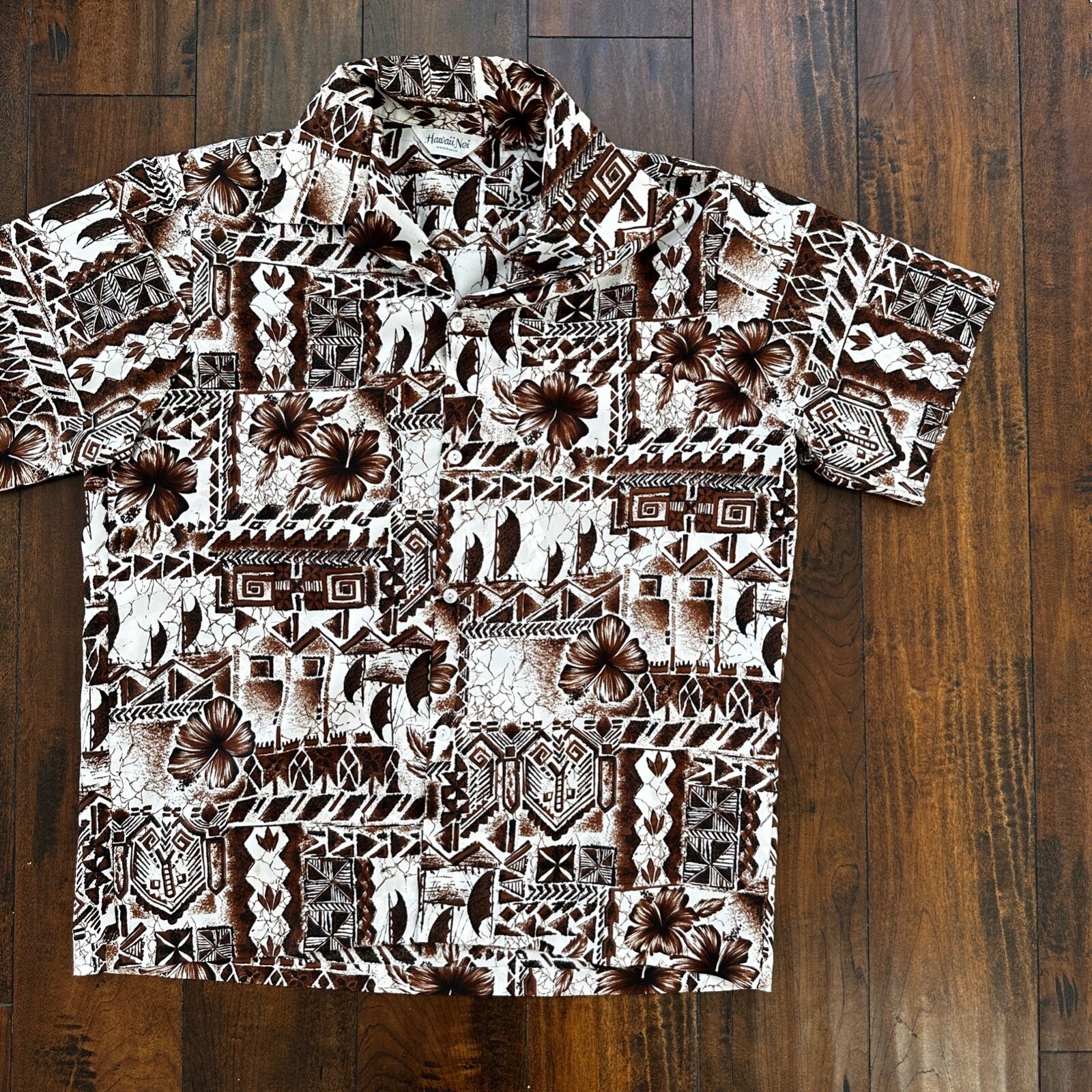 Hawaii Nei Honolulu Vintage 60s Mens L White Short Sleeve Button Down Shirt