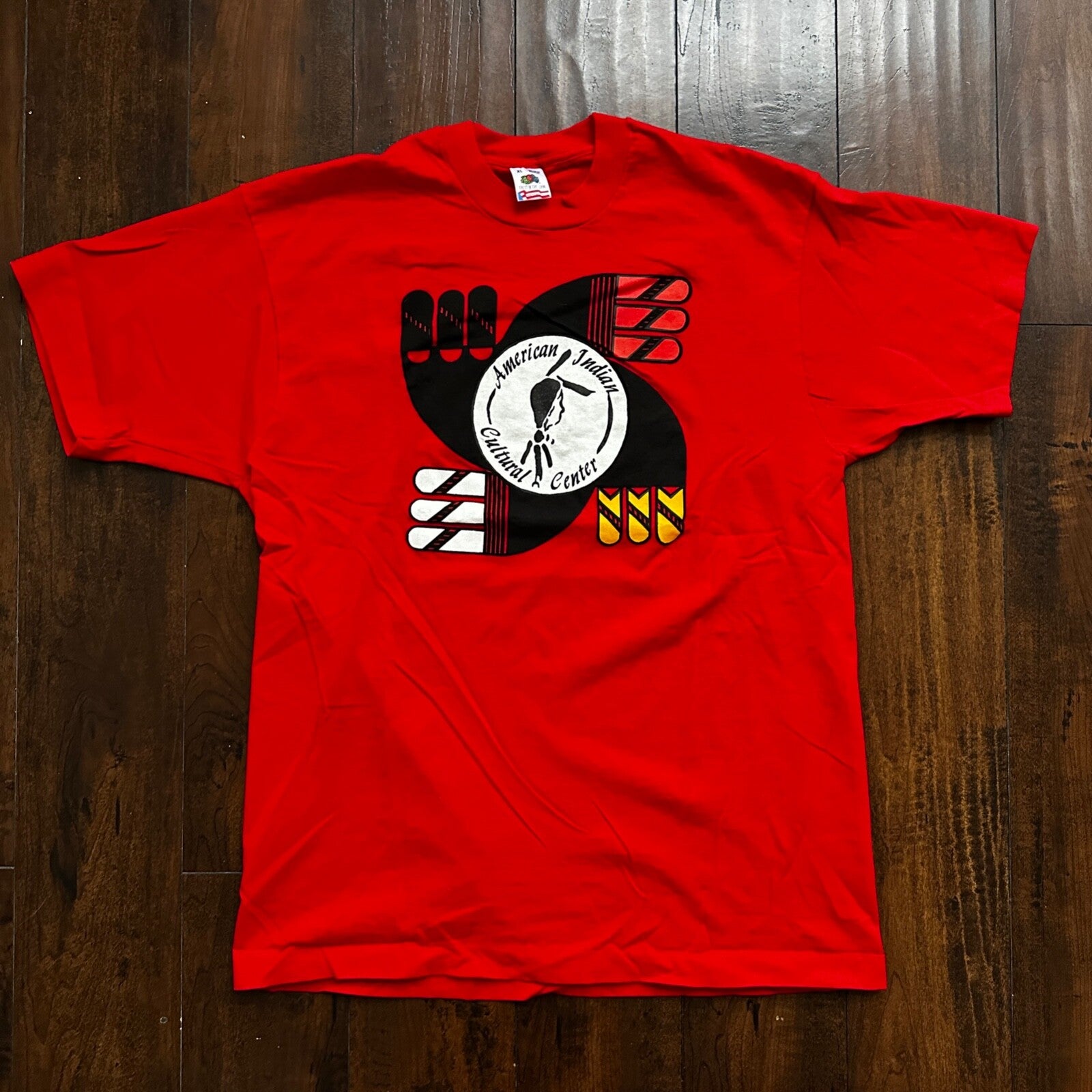 American Indian Cultural Center Vintage T Shirt Red Single Stitch Red Basic XL