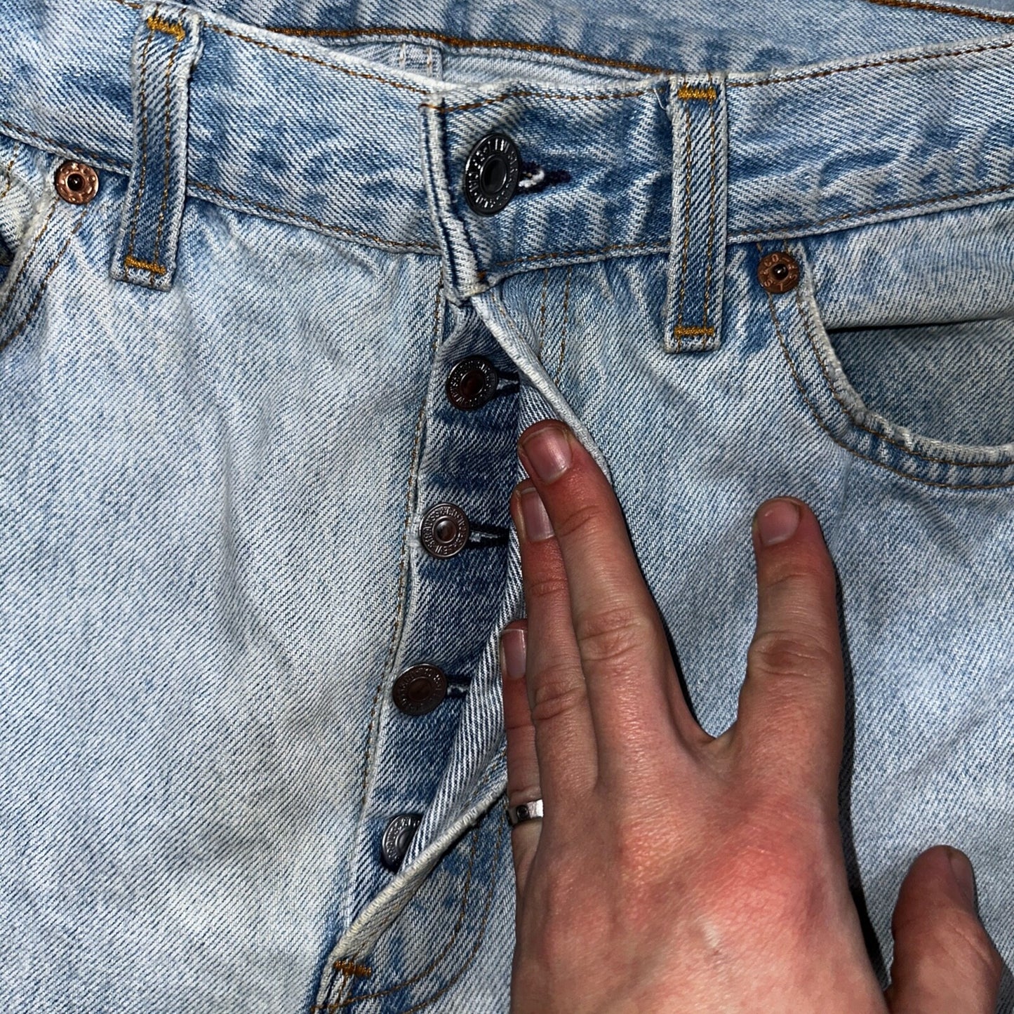 Levis 501 Vintage 90s USA XX Straight Leg Jeans Blue Light Wash 30x34 Act 28x29