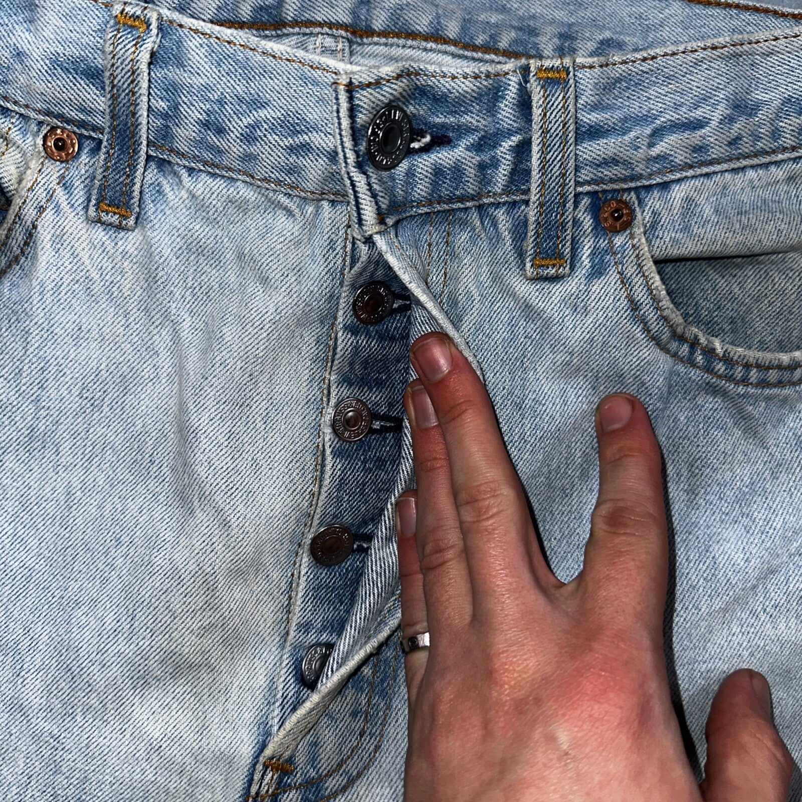 Levis 501 Vintage 90s USA XX Straight Leg Jeans Blue Light Wash 30x34 Act 28x29