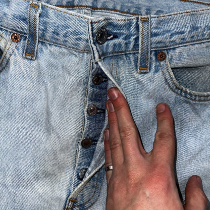 Levis 501 Vintage 90s USA XX Straight Leg Jeans Blue Light Wash 30x34 Act 28x29