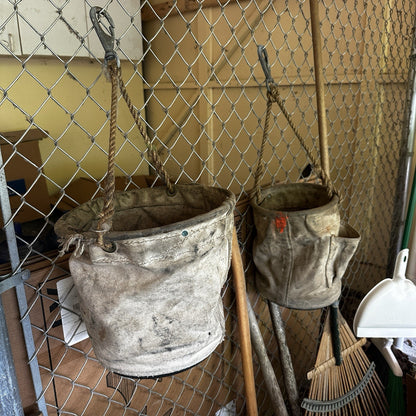 VTG Used Bell System Canvas Bucket Rope Lineman Tool Tote Barn Pulley Antique
