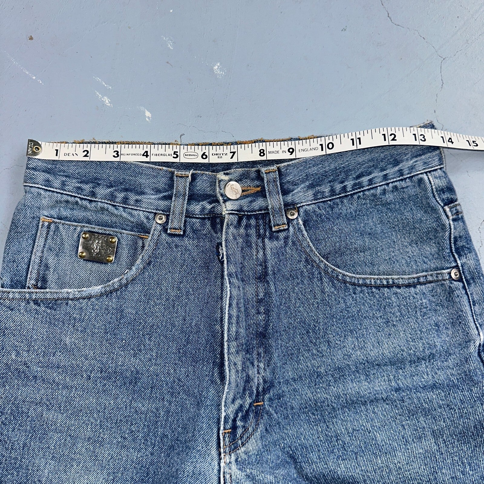 Vintage YSL Yves Saint Laurent Blue Denim Jeans Size 26x31 90s Womens Straight