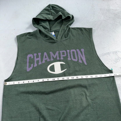 Vintage Champion Shirt Mens L Green Hoodie Sleeveless Workout Gym Boxing USA