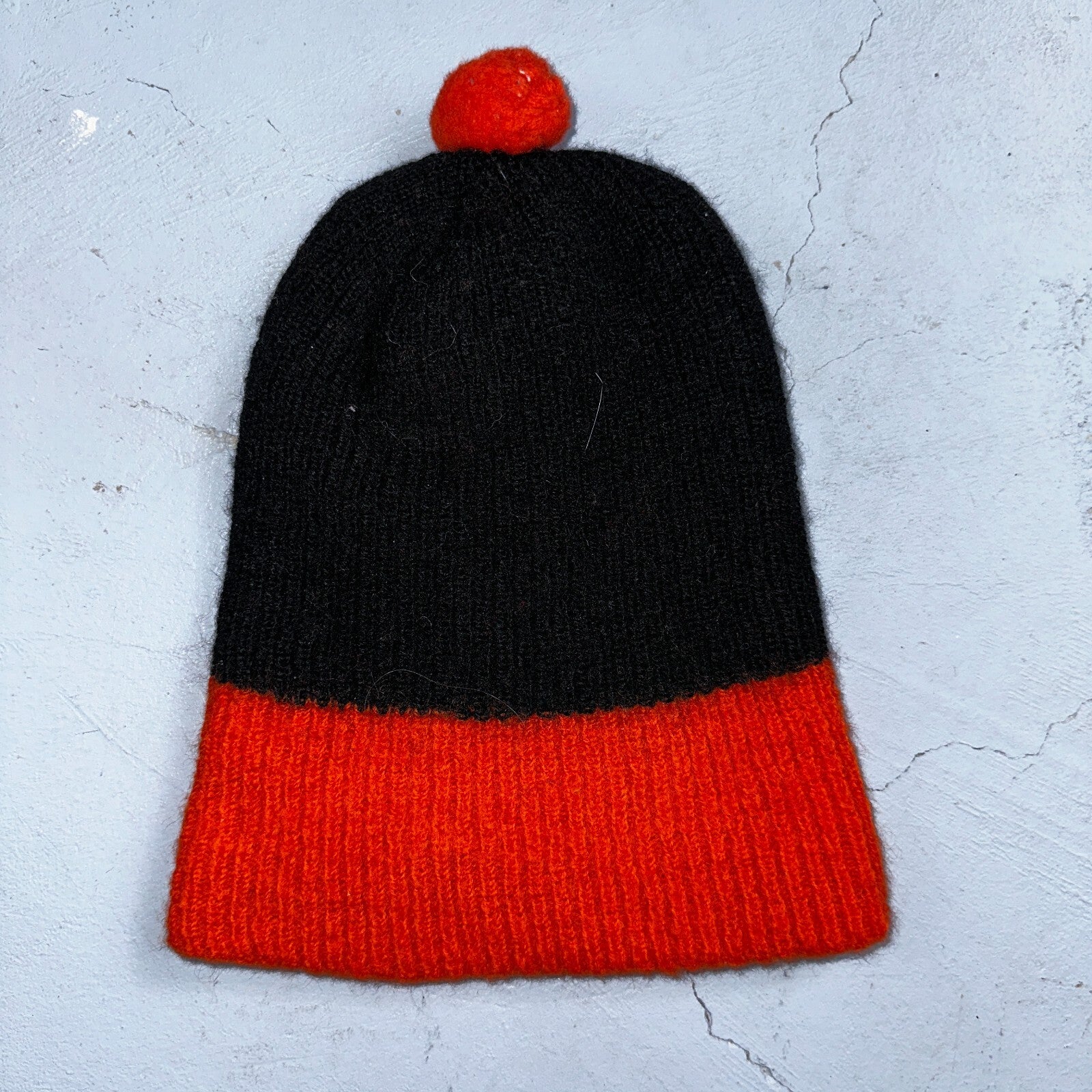 Vintage Wool Toddler Beanie Hat Winter Cap Red Black Stripes Pom Pom 60's