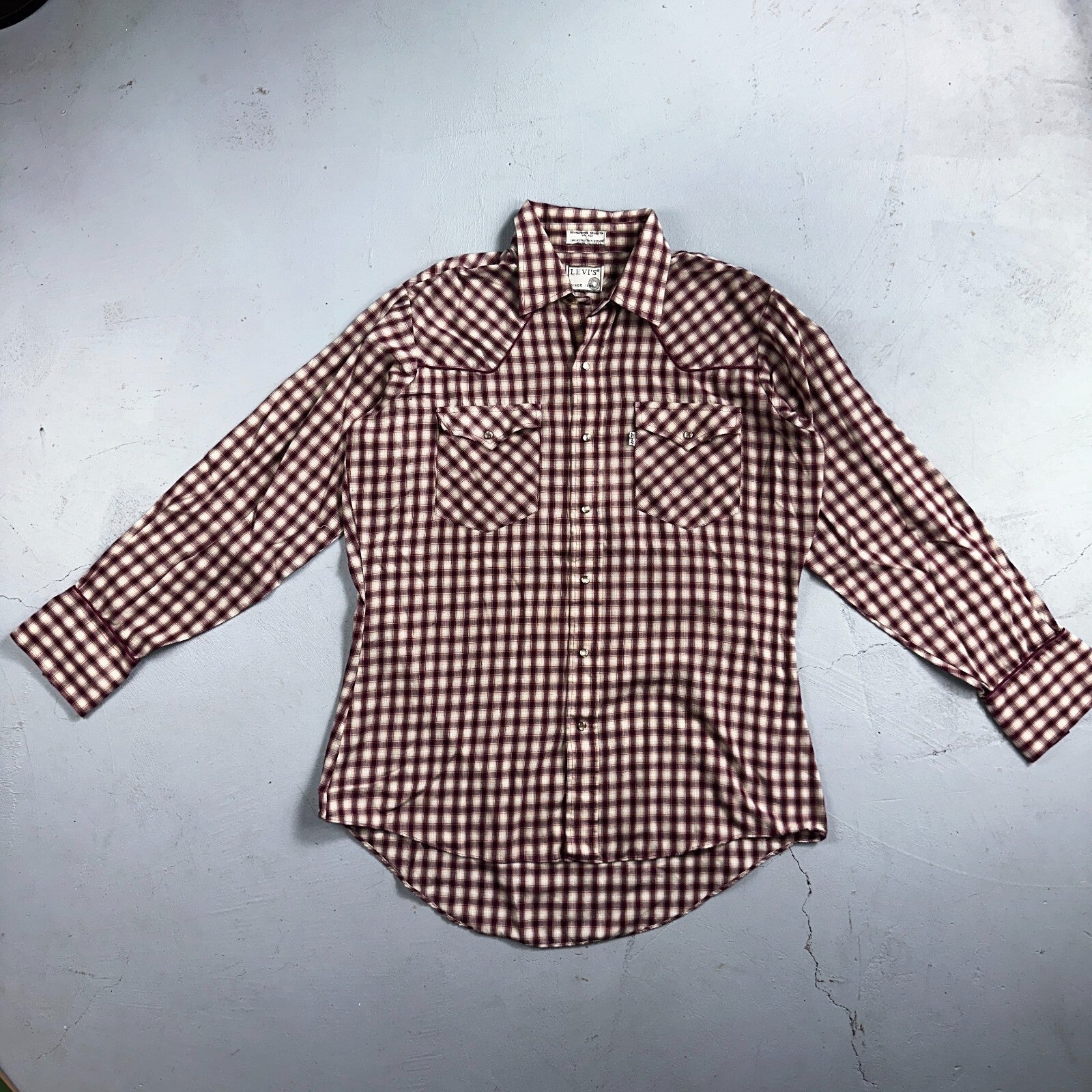 Levis VTG 1980s Pearl Snap Button Shirt Mens L Plaid 80s Cowboy Shirt Korea LS