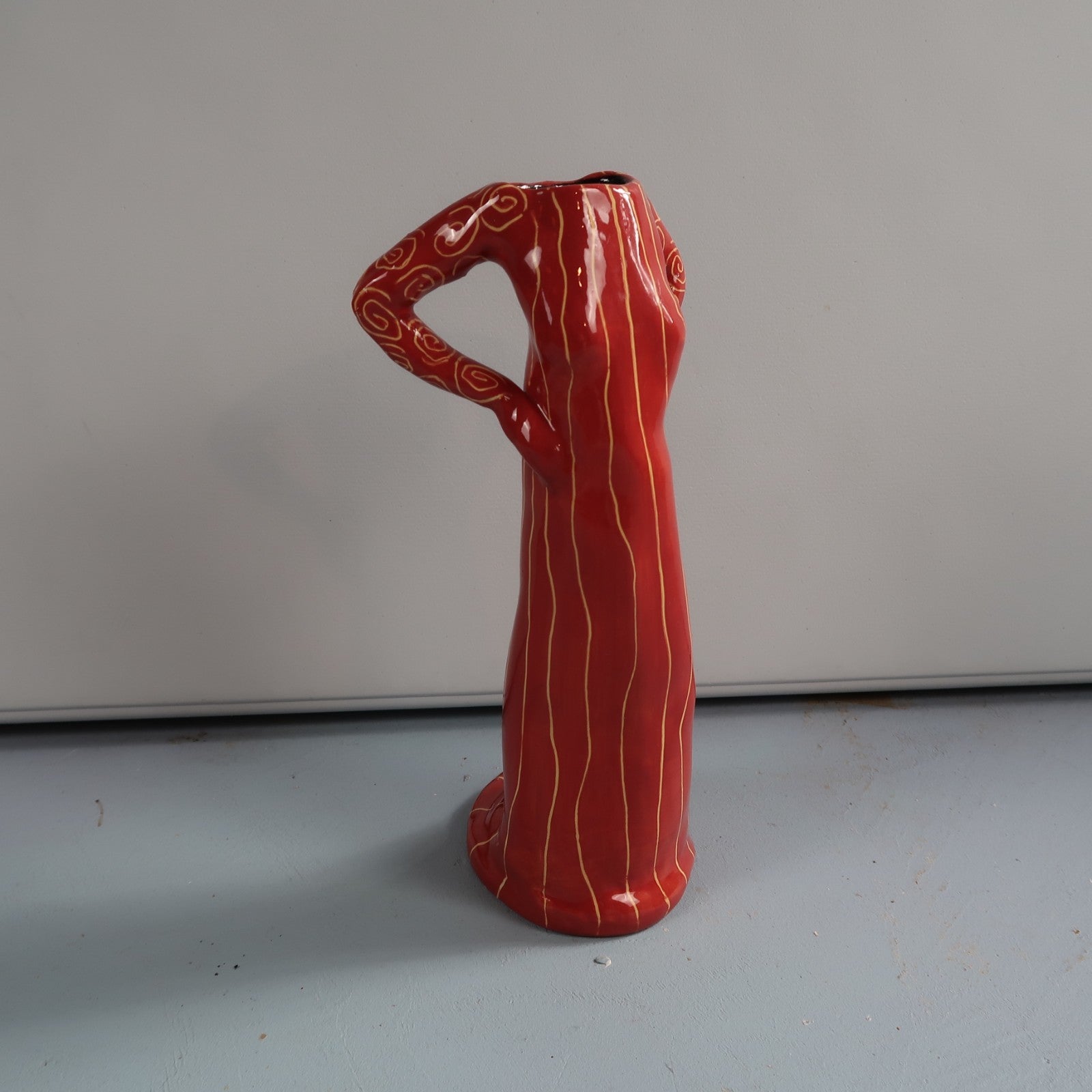 Ceramic Art Pottery Figurative Lady Orange Stripe Dress Vase Signed Terri Cody