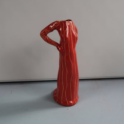 Ceramic Art Pottery Figurative Lady Orange Stripe Dress Vase Signed Terri Cody