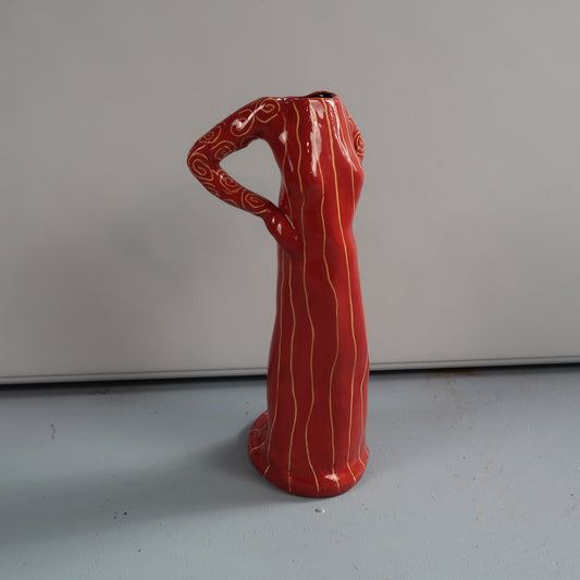 Ceramic Art Pottery Figurative Lady Orange Stripe Dress Vase Signed Terri Cody