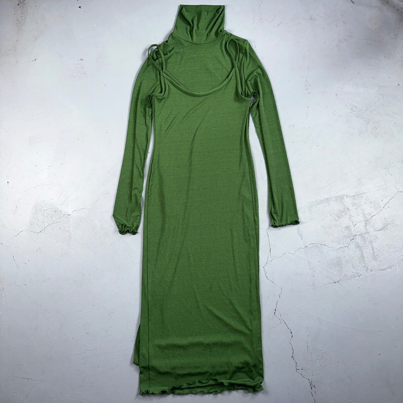 Topshop Women's Maxi Dress S Green Polyester Elastane Maxi Long Mock Neck